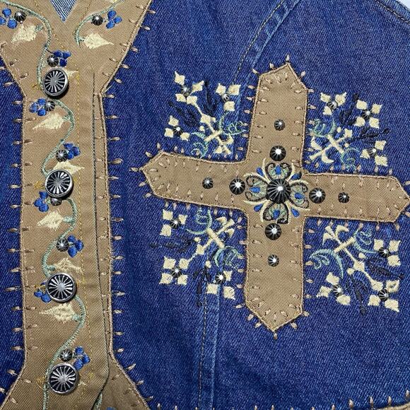 VTG Dont Mess With Texas Vest Women Medium Western Festive Cowboy Studded Cross - Picture 5 of 8